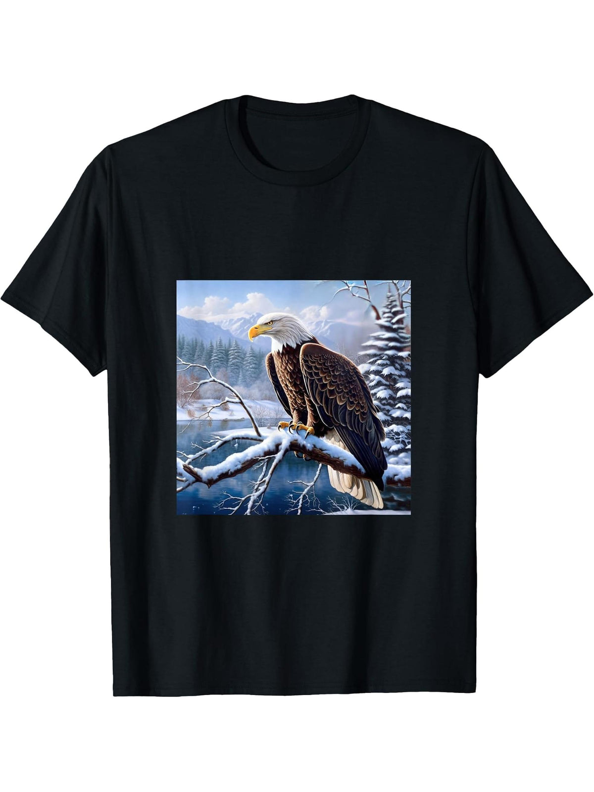 Eagle Bald Winter T-Shirt 180G 100% Cotton Printed Round Neck Short-Sleeve T-Shirt, Gifts for Men Dad Husband Grandpa, S-XXXL, Black