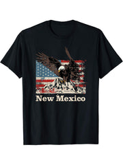 American Bald Eagle Flag New Mexico Souvenir T-Shirt 180G 100% Cotton Printed Round Neck Short-Sleeve T-Shirt, Gifts for Men Dad Husband Grandpa, S-XXXL, Black