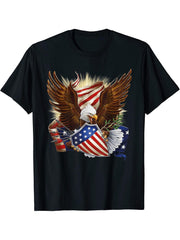 United States Army Bald Eagle and Flag T-Shirt 180G 100% Cotton Printed Round Neck Short-Sleeve T-Shirt, Gifts for Men Dad Husband Grandpa, S-XXXL, Black