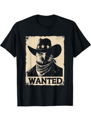 Wanted Bald Eagle - Funny Wanted Cowboy Eagle Bird Face T-Shirt 180G 100% Cotton Printed Round Neck Short-Sleeve T-Shirt, Gifts for Men Dad Husband Grandpa, S-XXXL, Black