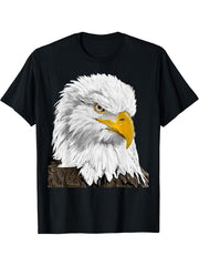 Bald Eagle Head T-Shirt 180G 100% Cotton Printed Round Neck Short-Sleeve T-Shirt, Gifts for Men Dad Husband Grandpa, S-XXXL, Black