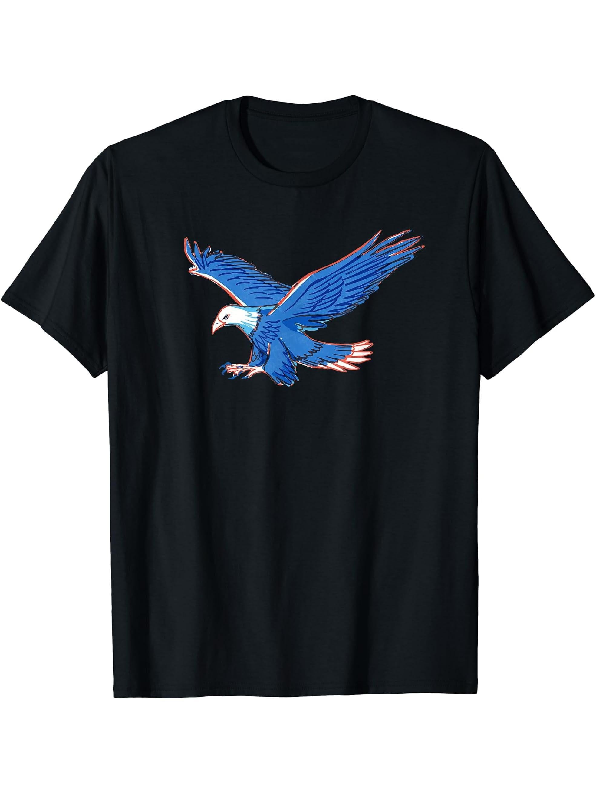 Flying Sourning Hunting American Bald Eagle Bird Gift Adults T-Shirt 180G 100% Cotton Printed Round Neck Short-Sleeve T-Shirt, Gifts for Men Dad Husband Grandpa, S-XXXL, Black