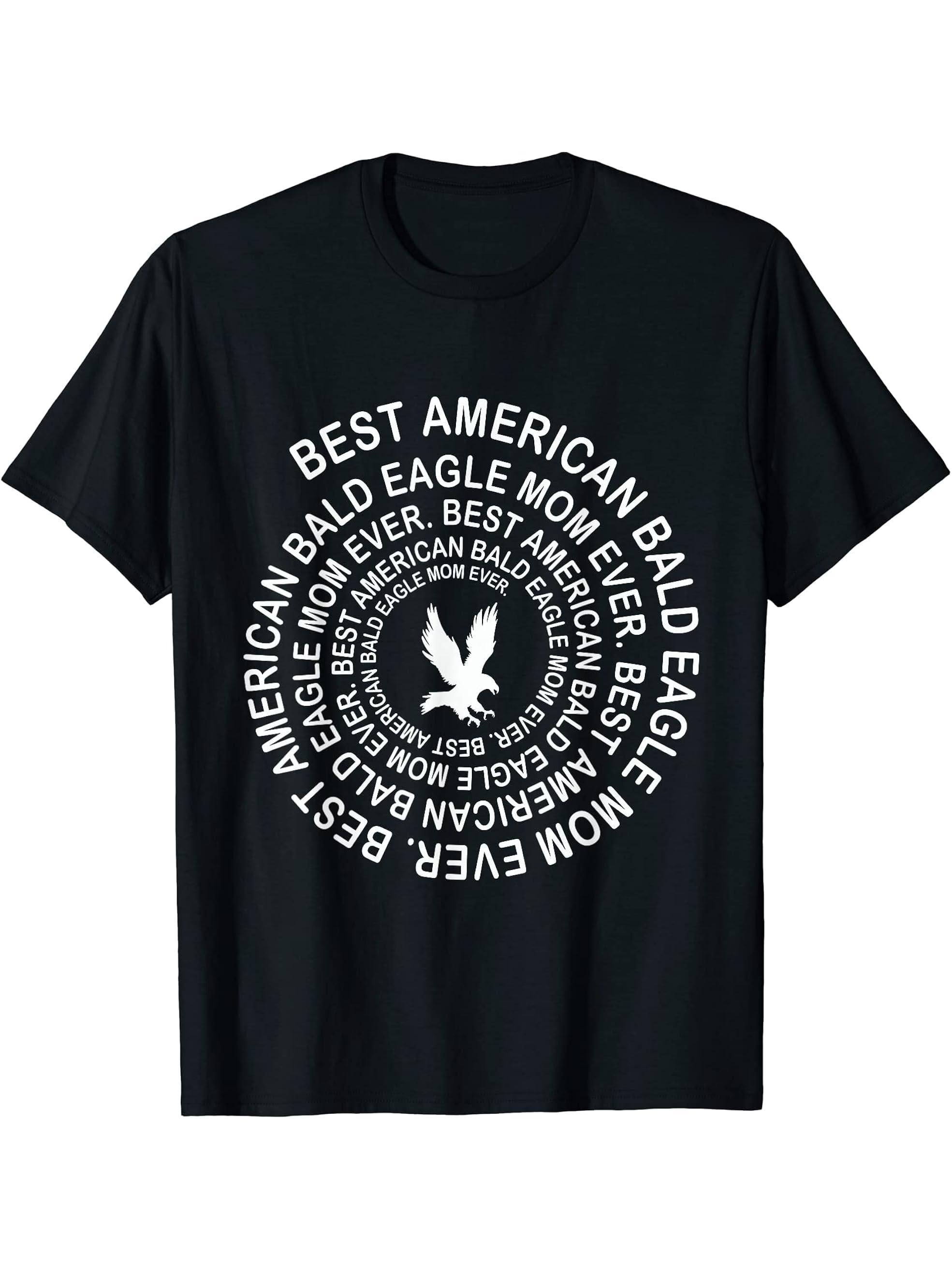 Funny American Bald Eagle Mom Spiral For Women Girls T-Shirt 180G 100% Cotton Printed Round Neck Short-Sleeve T-Shirt, Gifts for Men Dad Husband Grandpa, S-XXXL, Black