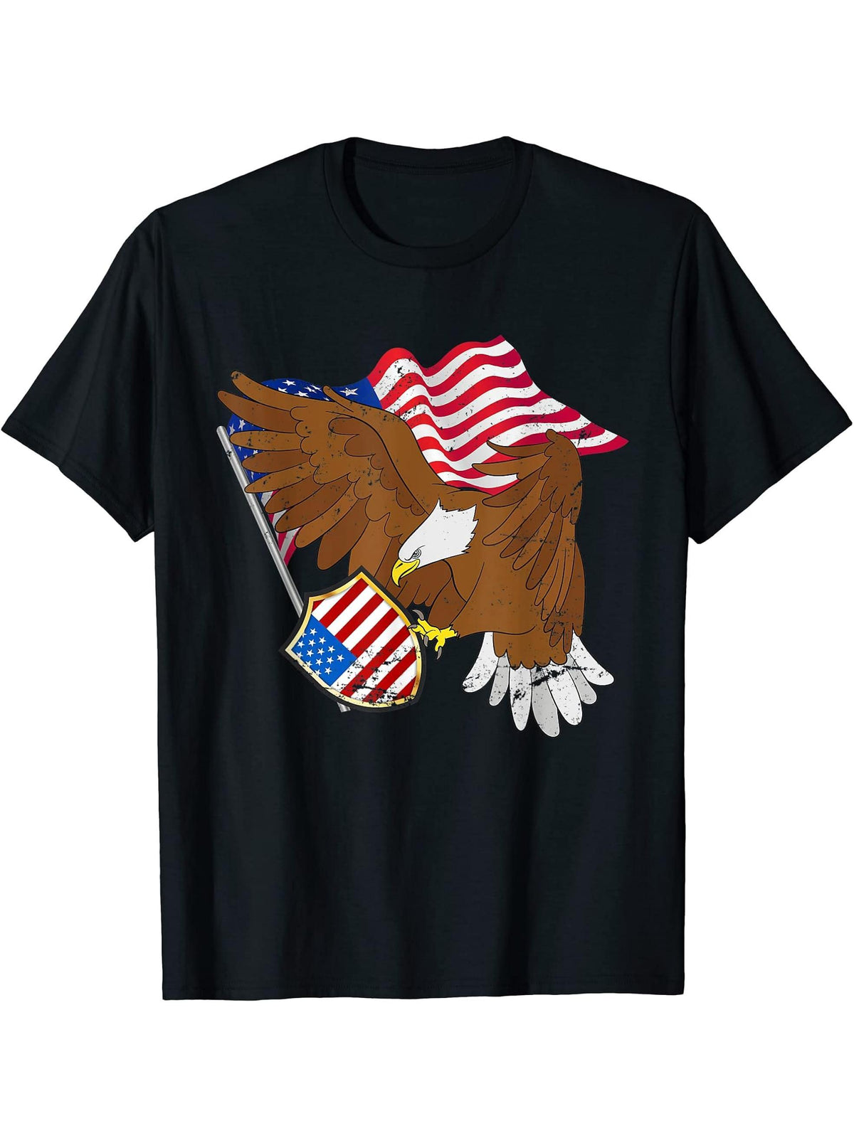 US Flag Freedom Liberty United States USA Pride Bald Eagle T-Shirt 180G 100% Cotton Printed Round Neck Short-Sleeve T-Shirt, Gifts for Men Dad Husband Grandpa, S-XXXL, Black