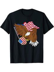 US Flag Freedom Liberty United States USA Pride Bald Eagle T-Shirt 180G 100% Cotton Printed Round Neck Short-Sleeve T-Shirt, Gifts for Men Dad Husband Grandpa, S-XXXL, Black