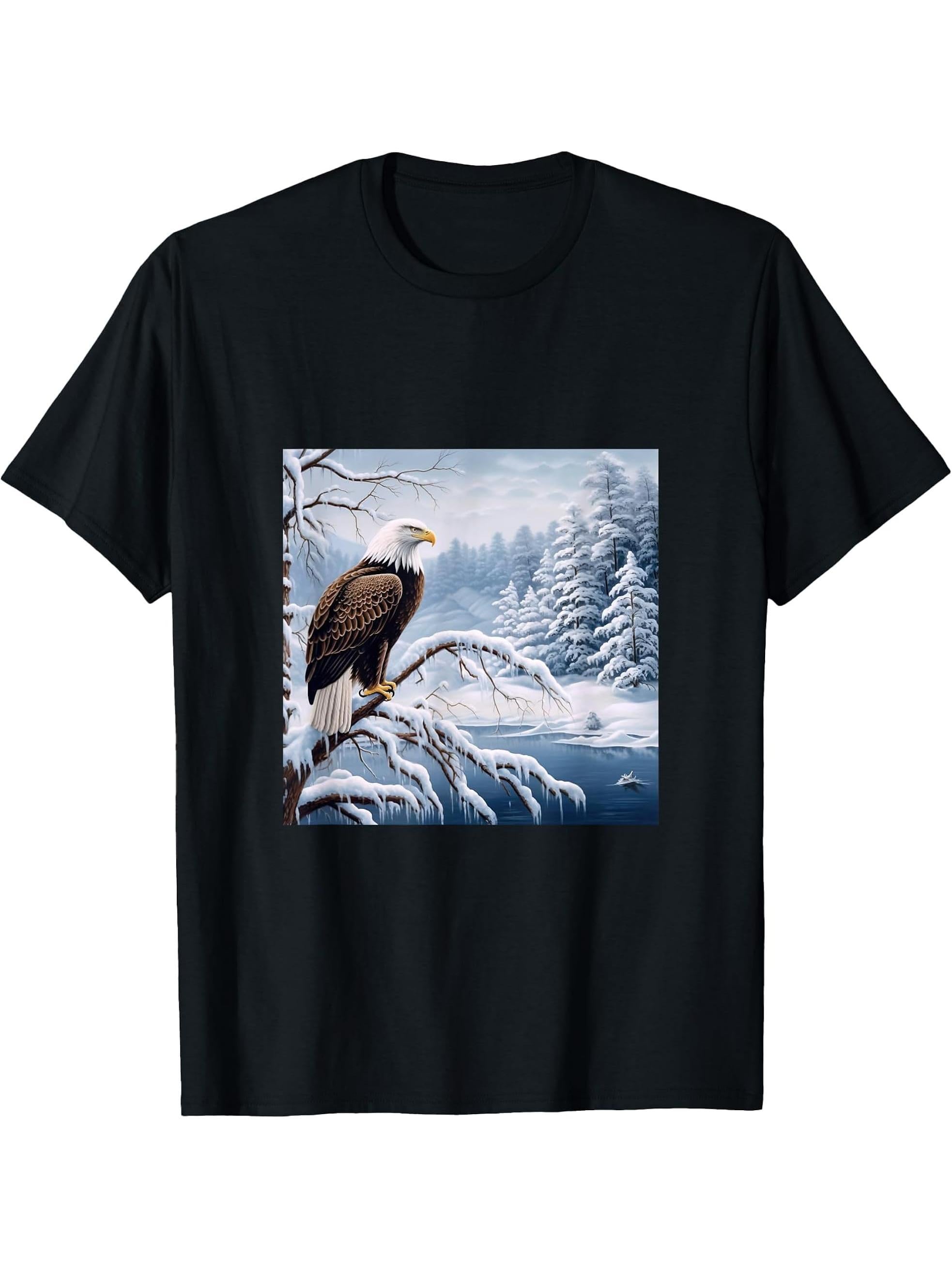 Eagle Bald Winter T-Shirt 180G 100% Cotton Printed Round Neck Short-Sleeve T-Shirt, Gifts for Men Dad Husband Grandpa, S-XXXL, Black