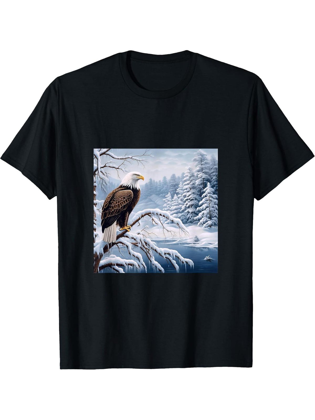 Eagle Bald Winter T-Shirt 180G 100% Cotton Printed Round Neck Short-Sleeve T-Shirt, Gifts for Men Dad Husband Grandpa, S-XXXL, Black