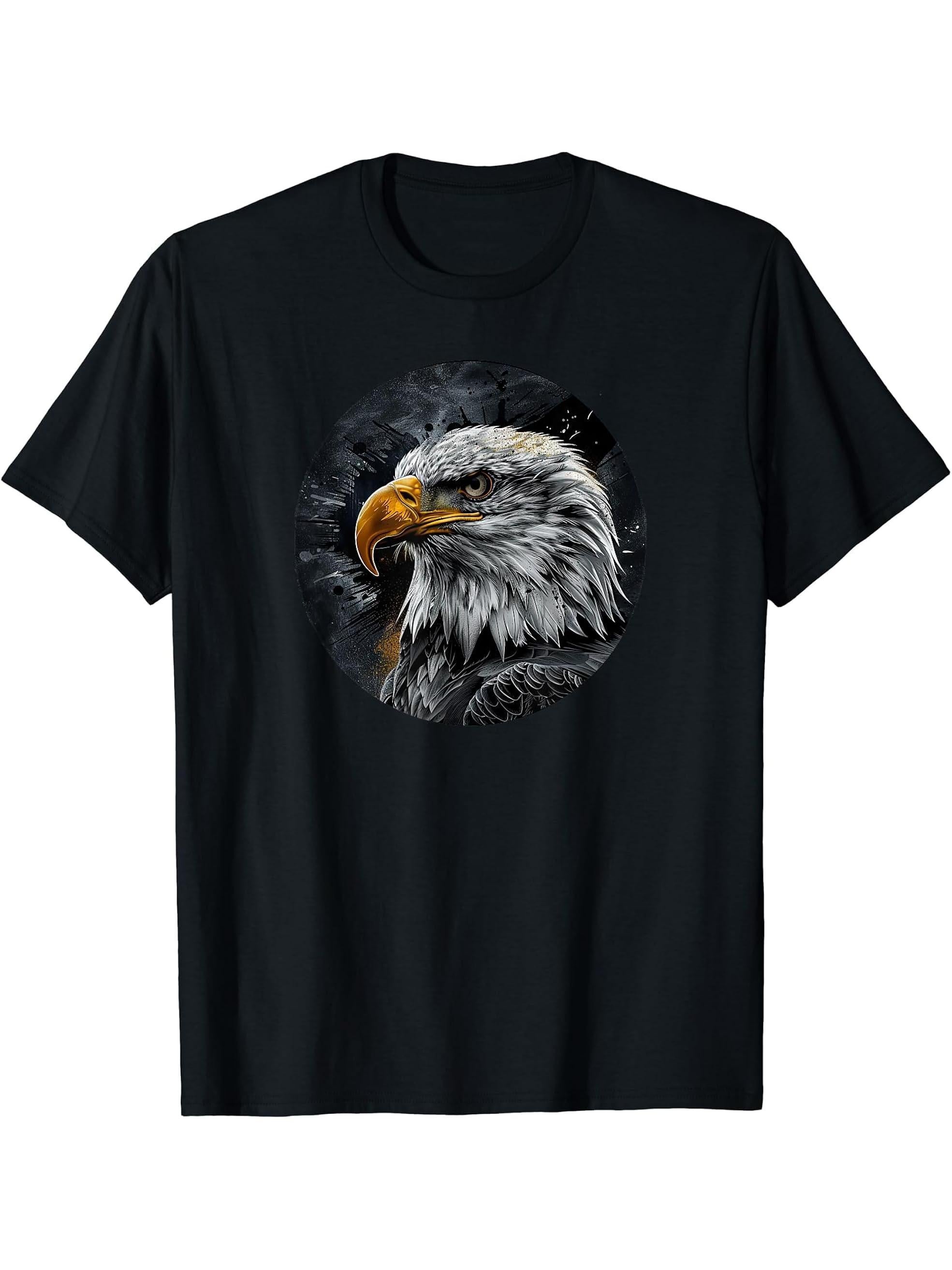 American Bald Eagle, American Flag, Cool T-Shirt 180G 100% Cotton Printed Round Neck Short-Sleeve T-Shirt, Gifts for Men Dad Husband Grandpa, S-XXXL, Black