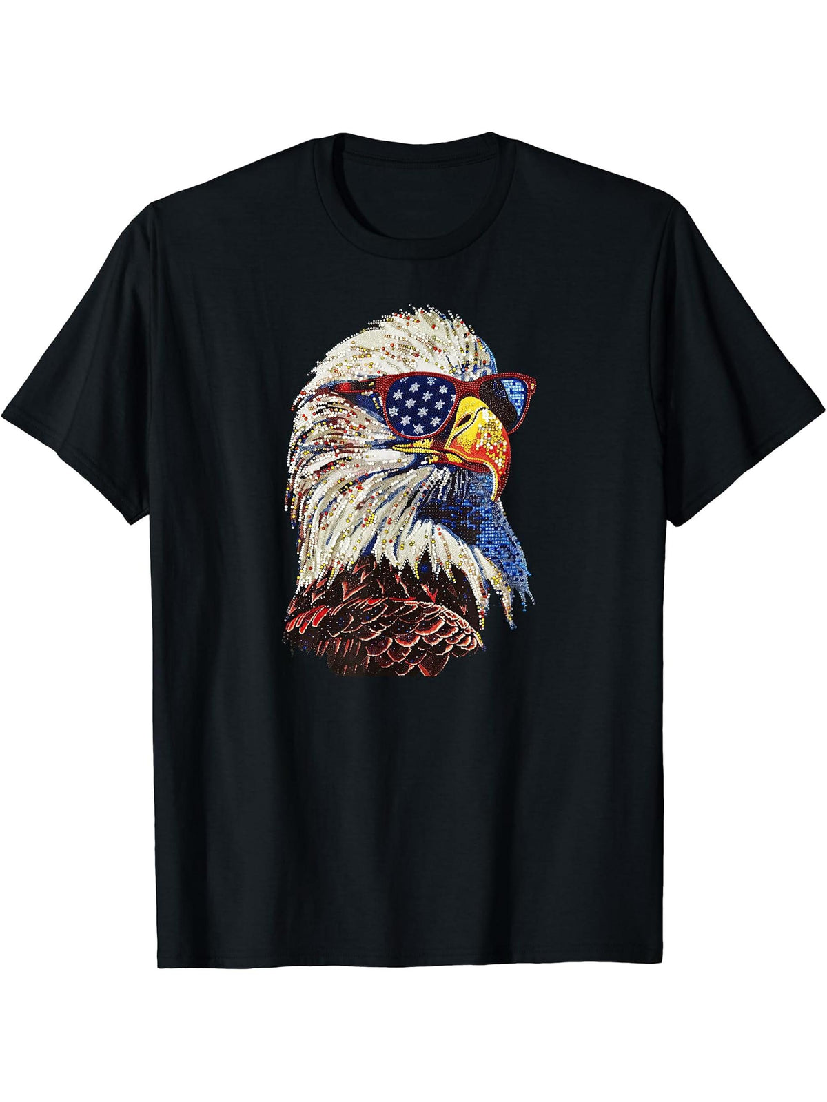 American Bald Eagle, American Flag, Cool T-Shirt 180G 100% Cotton Printed Round Neck Short-Sleeve T-Shirt, Gifts for Men Dad Husband Grandpa, S-XXXL, Black