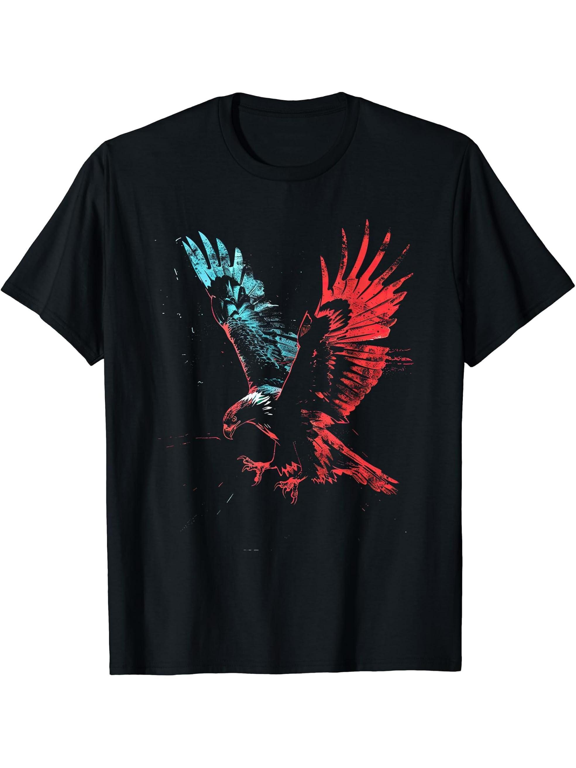 American Bald Eagle, American Flag, Cool T-Shirt 180G 100% Cotton Printed Round Neck Short-Sleeve T-Shirt, Gifts for Men Dad Husband Grandpa, S-XXXL, Black