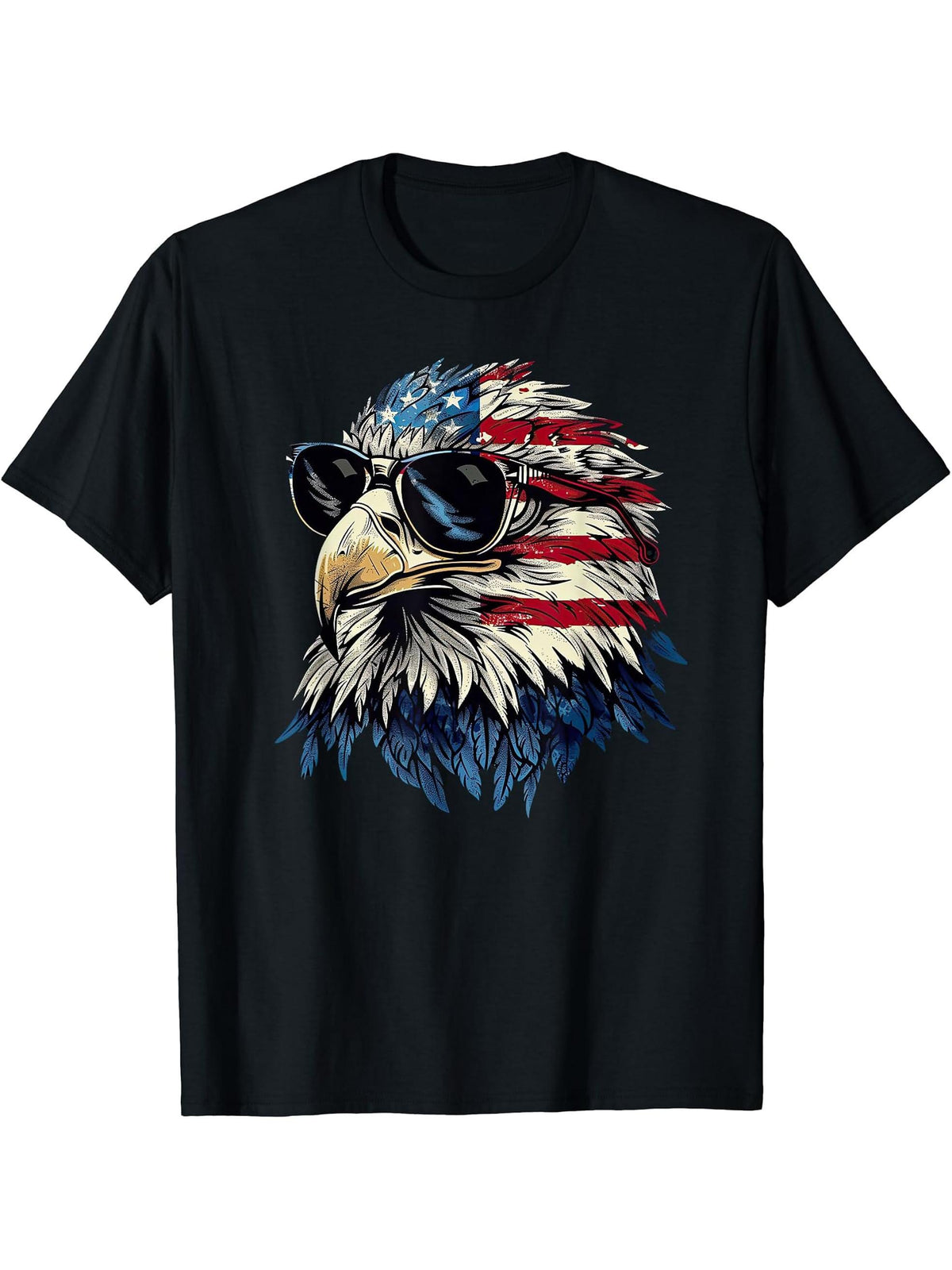 American Bald Eagle, American Flag, Cool T-Shirt 180G 100% Cotton Printed Round Neck Short-Sleeve T-Shirt, Gifts for Men Dad Husband Grandpa, S-XXXL, Black