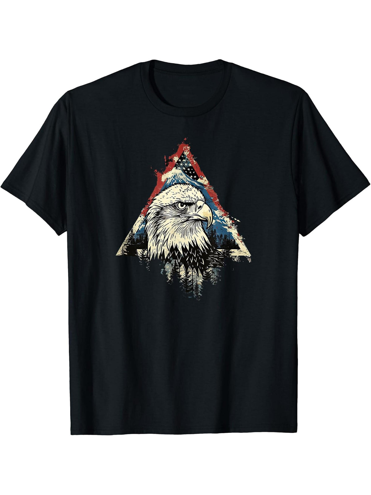 American Bald Eagle, American Flag, Cool T-Shirt 180G 100% Cotton Printed Round Neck Short-Sleeve T-Shirt, Gifts for Men Dad Husband Grandpa, S-XXXL, Black