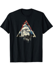 American Bald Eagle, American Flag, Cool T-Shirt 180G 100% Cotton Printed Round Neck Short-Sleeve T-Shirt, Gifts for Men Dad Husband Grandpa, S-XXXL, Black
