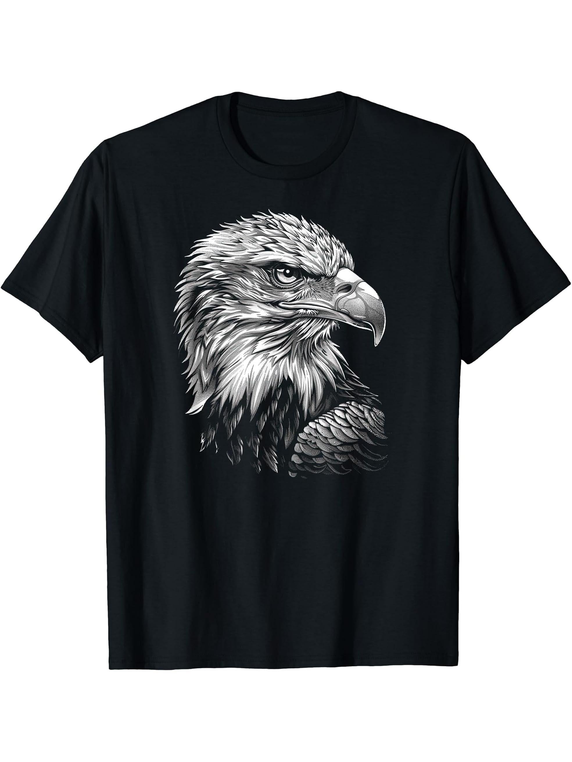American Bald Eagle, American Flag, Cool T-Shirt 180G 100% Cotton Printed Round Neck Short-Sleeve T-Shirt, Gifts for Men Dad Husband Grandpa, S-XXXL, Black