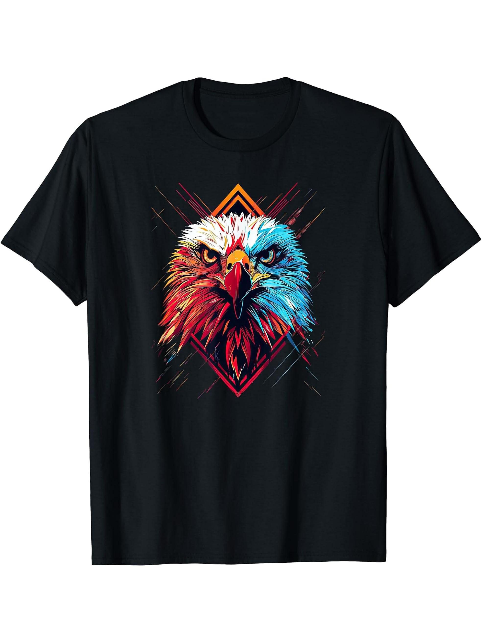 American Bald Eagle, American Flag, Cool T-Shirt 180G 100% Cotton Printed Round Neck Short-Sleeve T-Shirt, Gifts for Men Dad Husband Grandpa, S-XXXL, Black