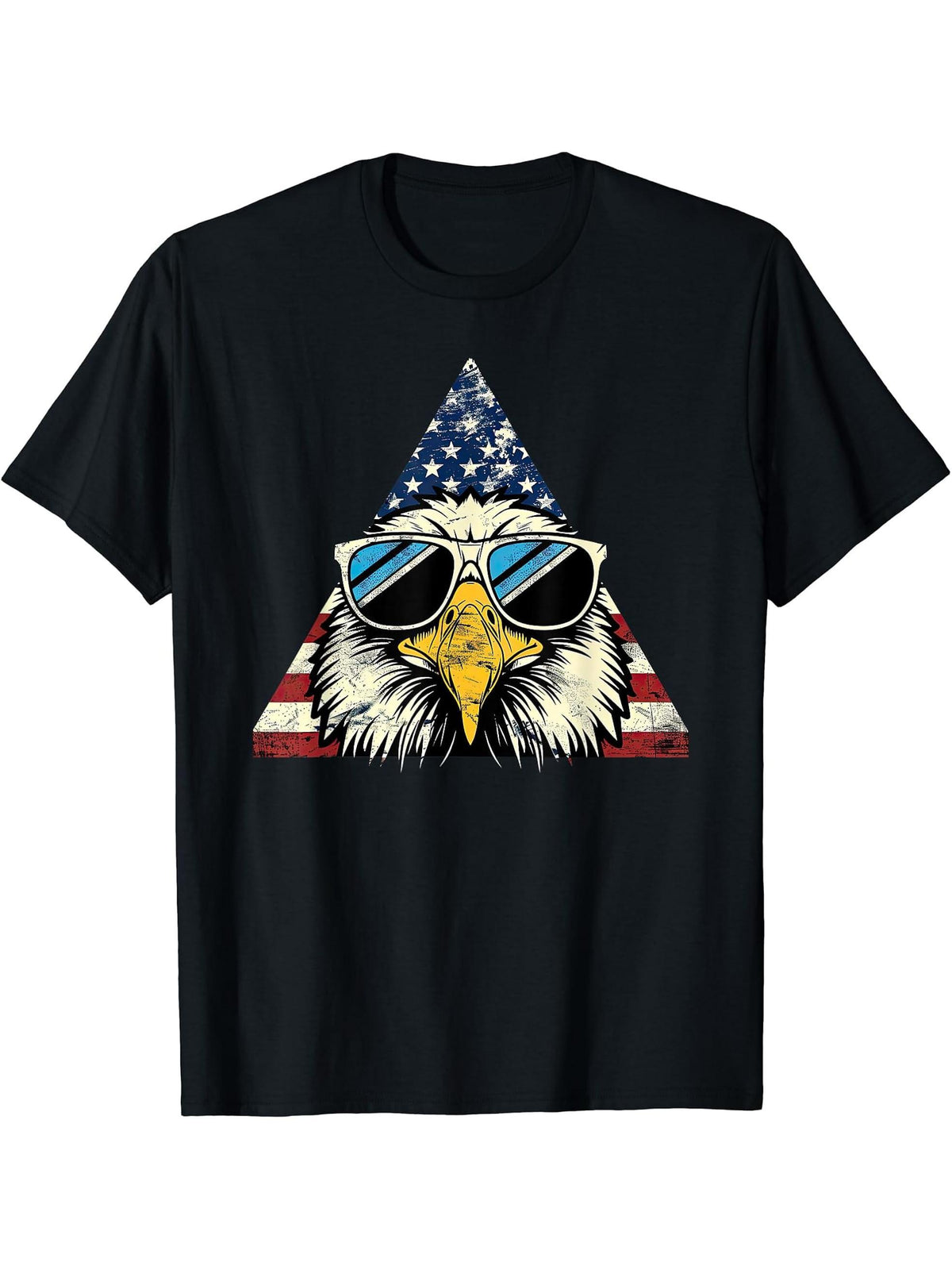 American Bald Eagle, American Flag, Cool T-Shirt 180G 100% Cotton Printed Round Neck Short-Sleeve T-Shirt, Gifts for Men Dad Husband Grandpa, S-XXXL, Black