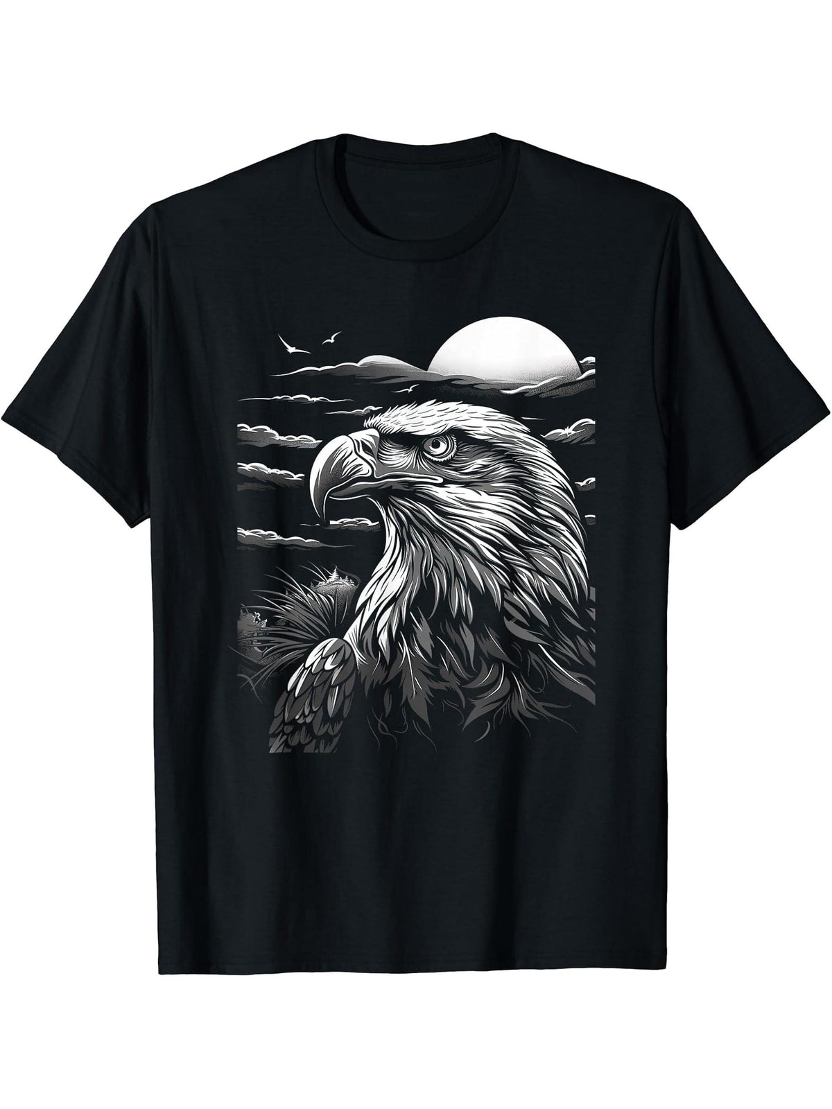 American Bald Eagle, American Flag, Cool T-Shirt 180G 100% Cotton Printed Round Neck Short-Sleeve T-Shirt, Gifts for Men Dad Husband Grandpa, S-XXXL, Black