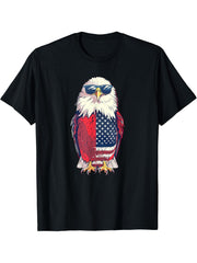 American Bald Eagle, American Flag, Cool T-Shirt 180G 100% Cotton Printed Round Neck Short-Sleeve T-Shirt, Gifts for Men Dad Husband Grandpa, S-XXXL, Black