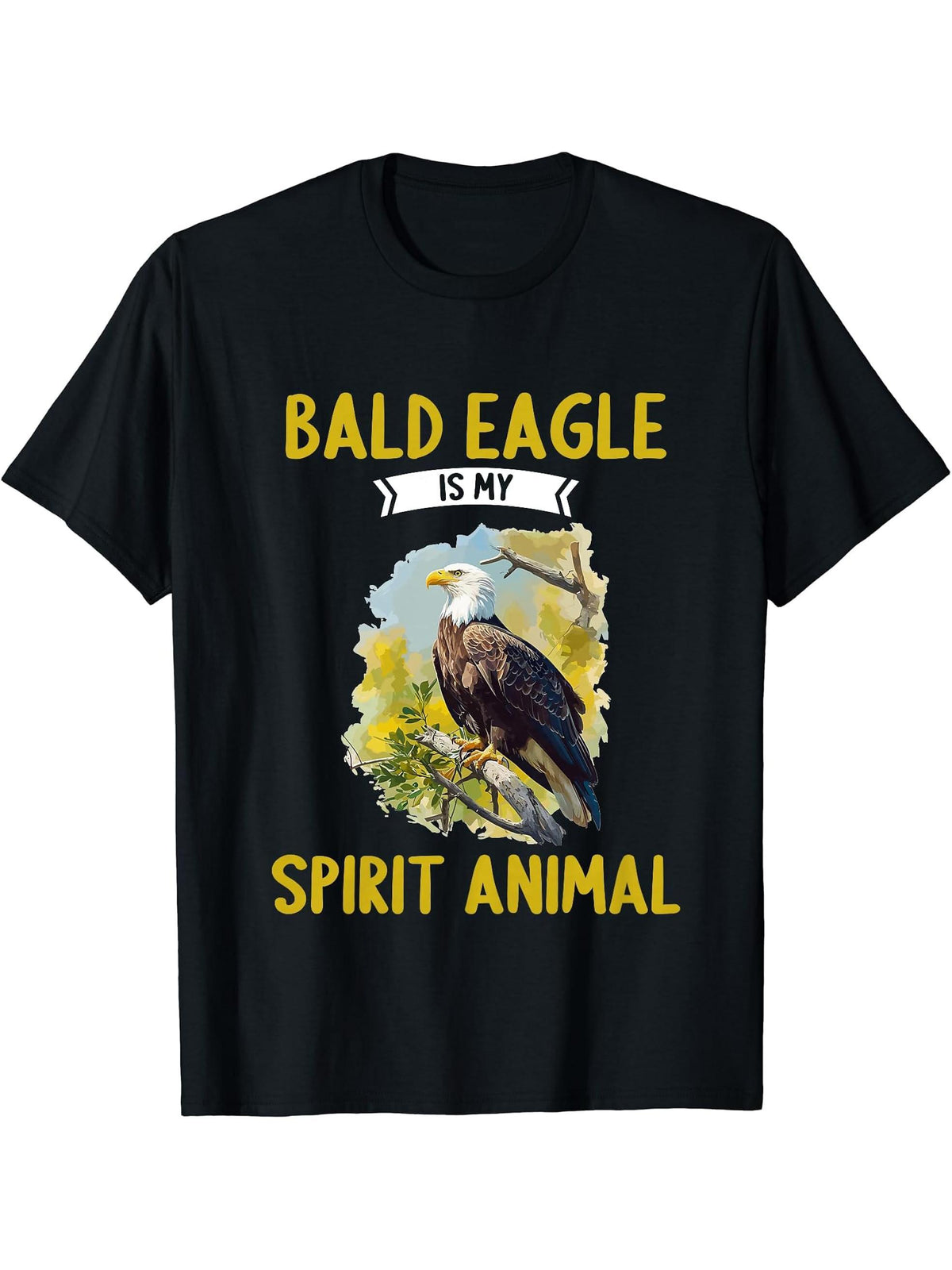 Bald Eagles Bald Eagle is my spirit animal T-Shirt 180G 100% Cotton Printed Round Neck Short-Sleeve T-Shirt, Gifts for Men Dad Husband Grandpa, S-XXXL, Black