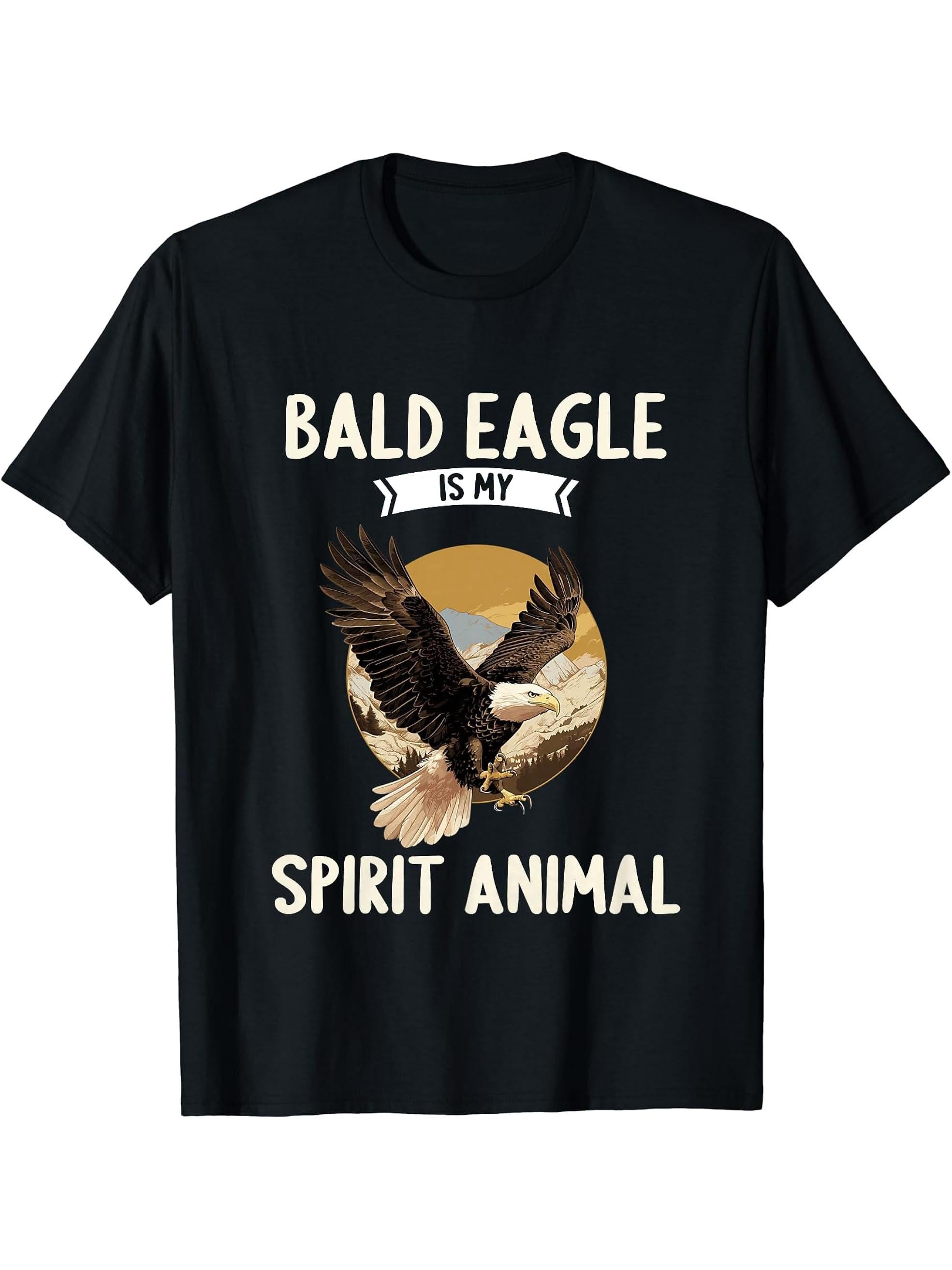 Bald Eagles Bald Eagle is my spirit animal T-Shirt 180G 100% Cotton Printed Round Neck Short-Sleeve T-Shirt, Gifts for Men Dad Husband Grandpa, S-XXXL, Black