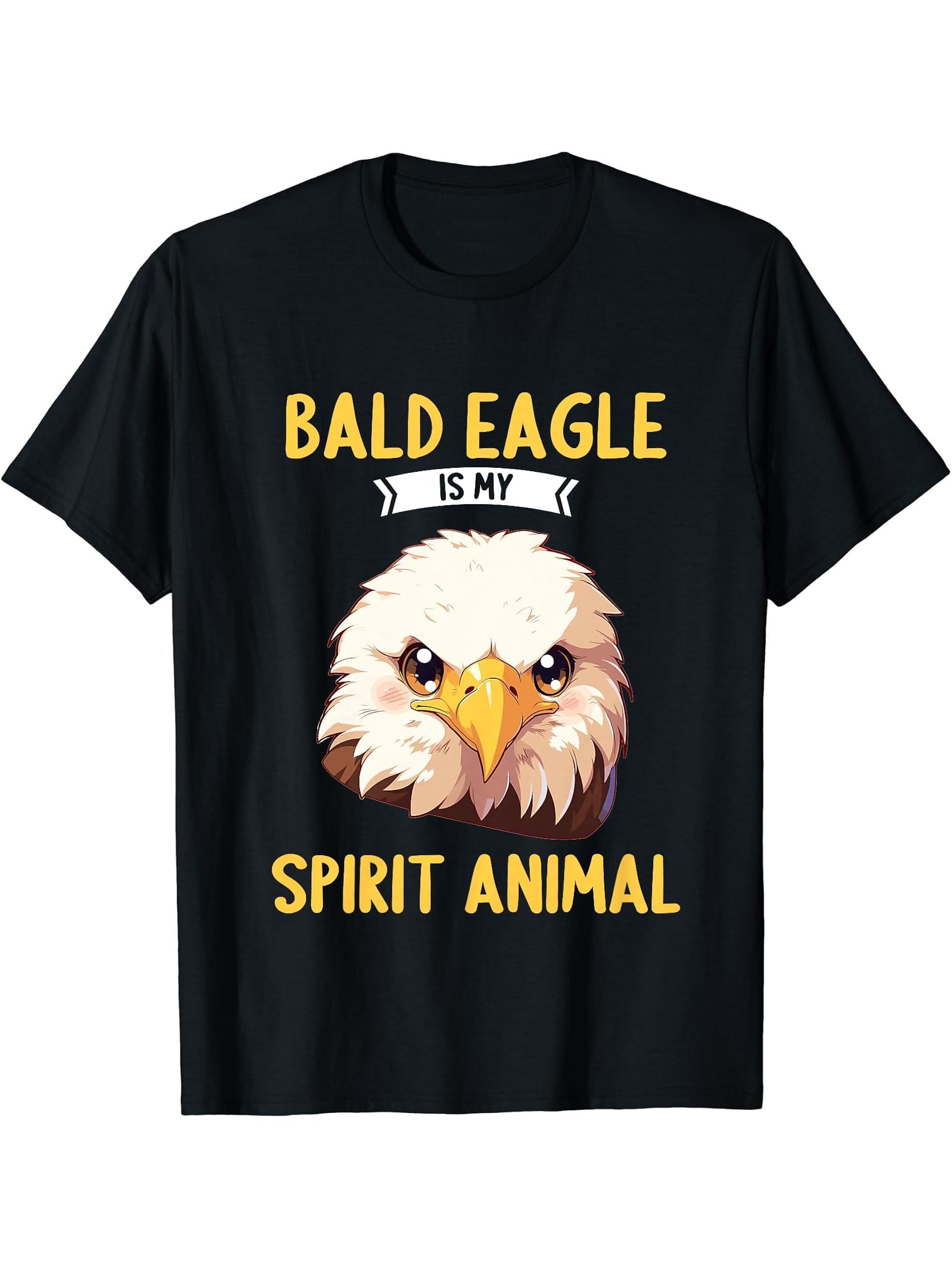 Bald Eagles Bald Eagle is my spirit animal T-Shirt 180G 100% Cotton Printed Round Neck Short-Sleeve T-Shirt, Gifts for Men Dad Husband Grandpa, S-XXXL, Black