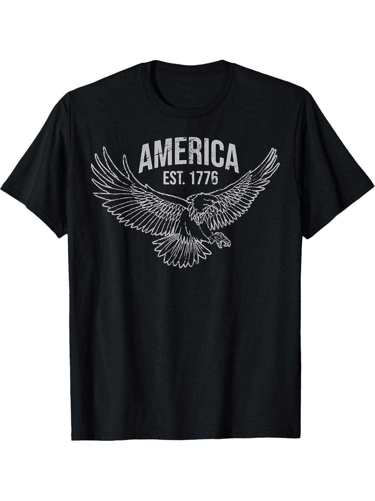 America Established 1776 Bald Eagle T-Shirt 180G 100% Cotton Printed Round Neck Short-Sleeve T-Shirt, Gifts for Men Dad Husband Grandpa, S-XXXL, Black