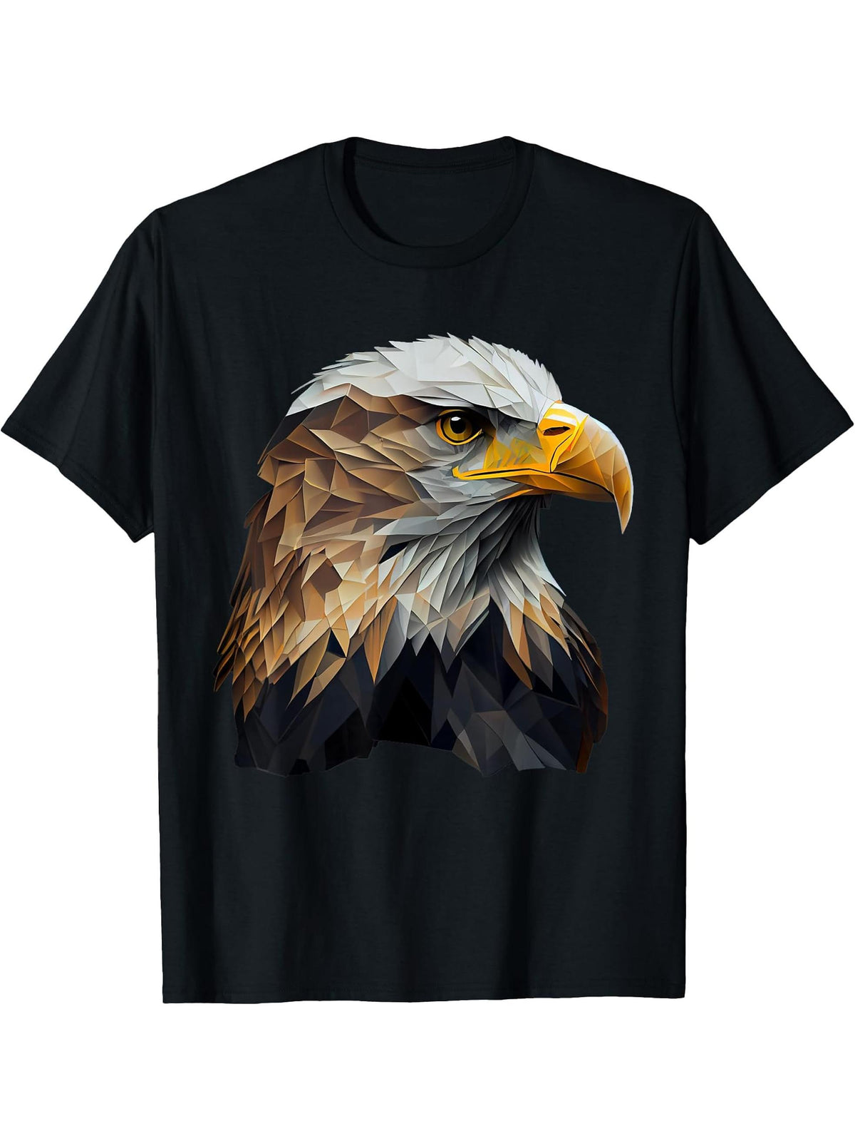 Bald Eagles Cool Polygon Design with a Bald Eagle T-Shirt 180G 100% Cotton Printed Round Neck Short-Sleeve T-Shirt, Gifts for Men Dad Husband Grandpa, S-XXXL, Black