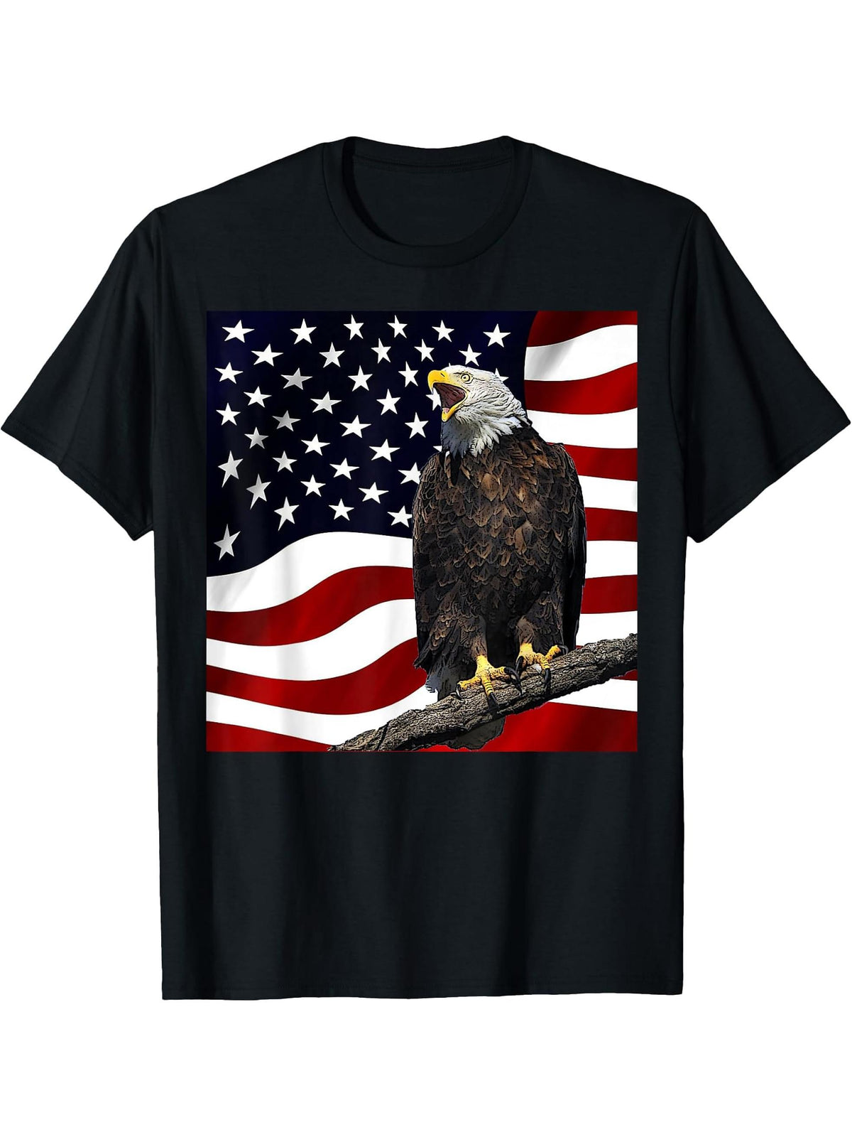 Freedom Calls Bald Eagle and Flag Real T-Shirt 180G 100% Cotton Printed Round Neck Short-Sleeve T-Shirt, Gifts for Men Dad Husband Grandpa, S-XXXL, Black
