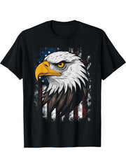 Bald Eagle Proud Patriotic American US Flag 4th Of July T-Shirt 180G 100% Cotton Printed Round Neck Short-Sleeve T-Shirt, Gifts for Men Dad Husband Grandpa, S-XXXL, Black