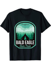 Bald Eagle State Park PA Camping T-Shirt 180G 100% Cotton Printed Round Neck Short-Sleeve T-Shirt, Gifts for Men Dad Husband Grandpa, S-XXXL, Black