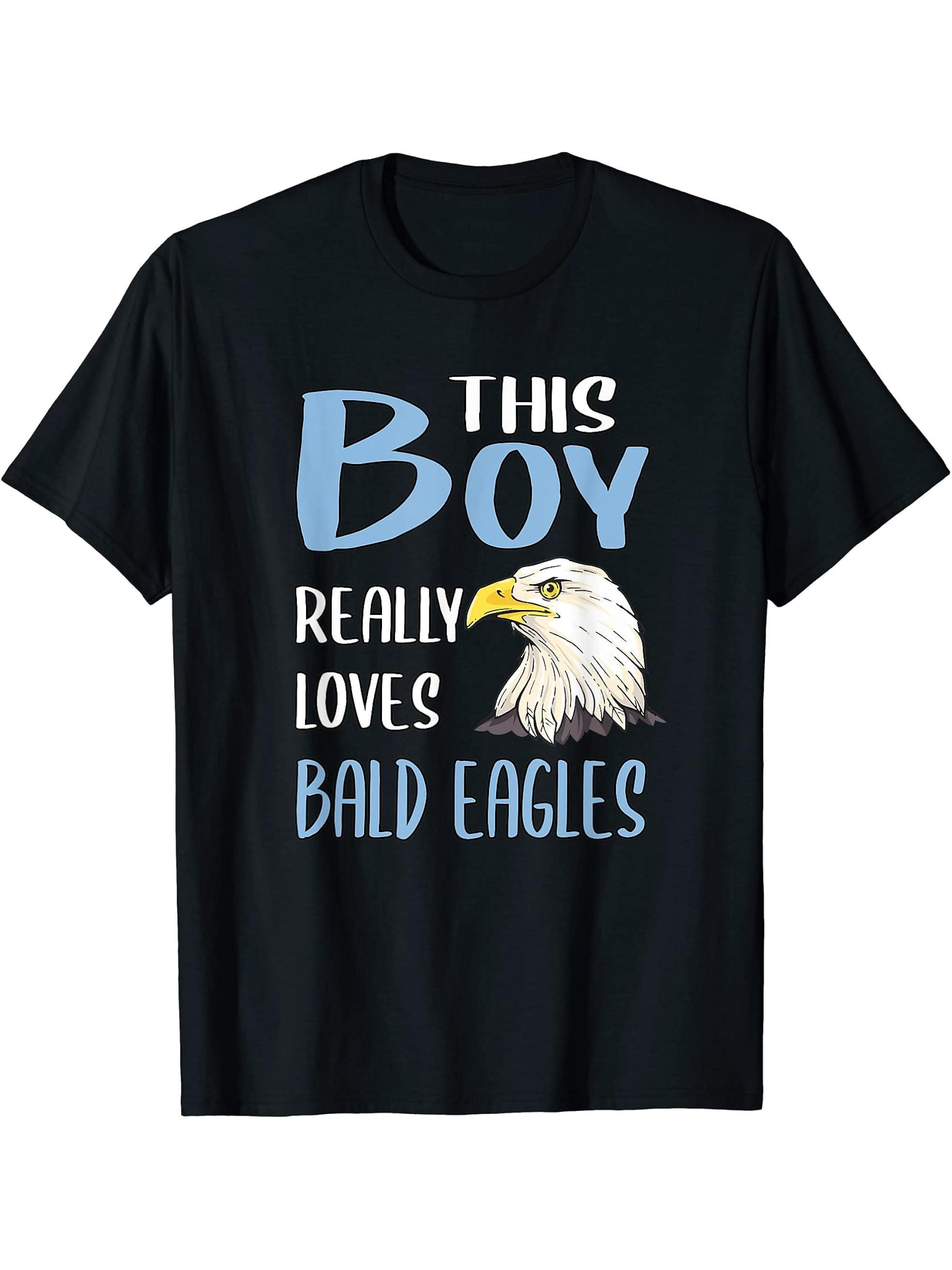 Mens Gift This Boy Really Loves Bald Eagles T-Shirt 180G 100% Cotton Printed Round Neck Short-Sleeve T-Shirt, Gifts for Men Dad Husband Grandpa, S-XXXL, Black