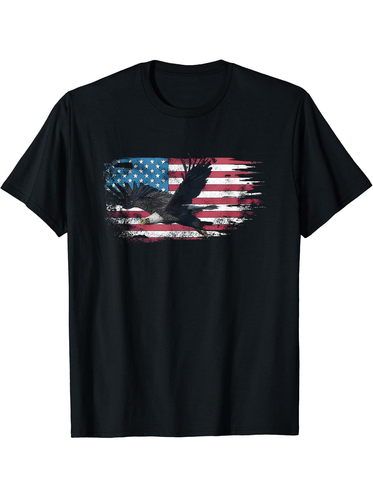 american flag bald eagle T-Shirt 180G 100% Cotton Printed Round Neck Short-Sleeve T-Shirt, Gifts for Men Dad Husband Grandpa, S-XXXL, Black