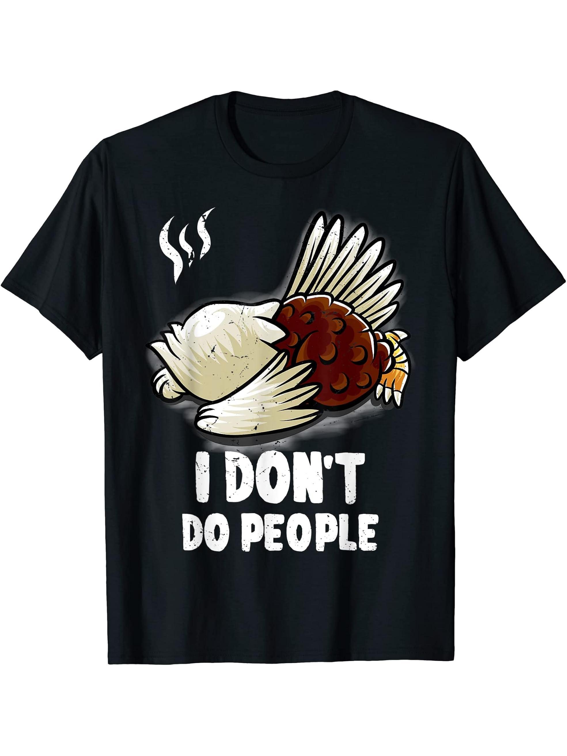 I Don't Do People Nerd Sleeping American Bald Eagle Geek T-Shirt 180G 100% Cotton Printed Round Neck Short-Sleeve T-Shirt, Gifts for Men Dad Husband Grandpa, S-XXXL, Black