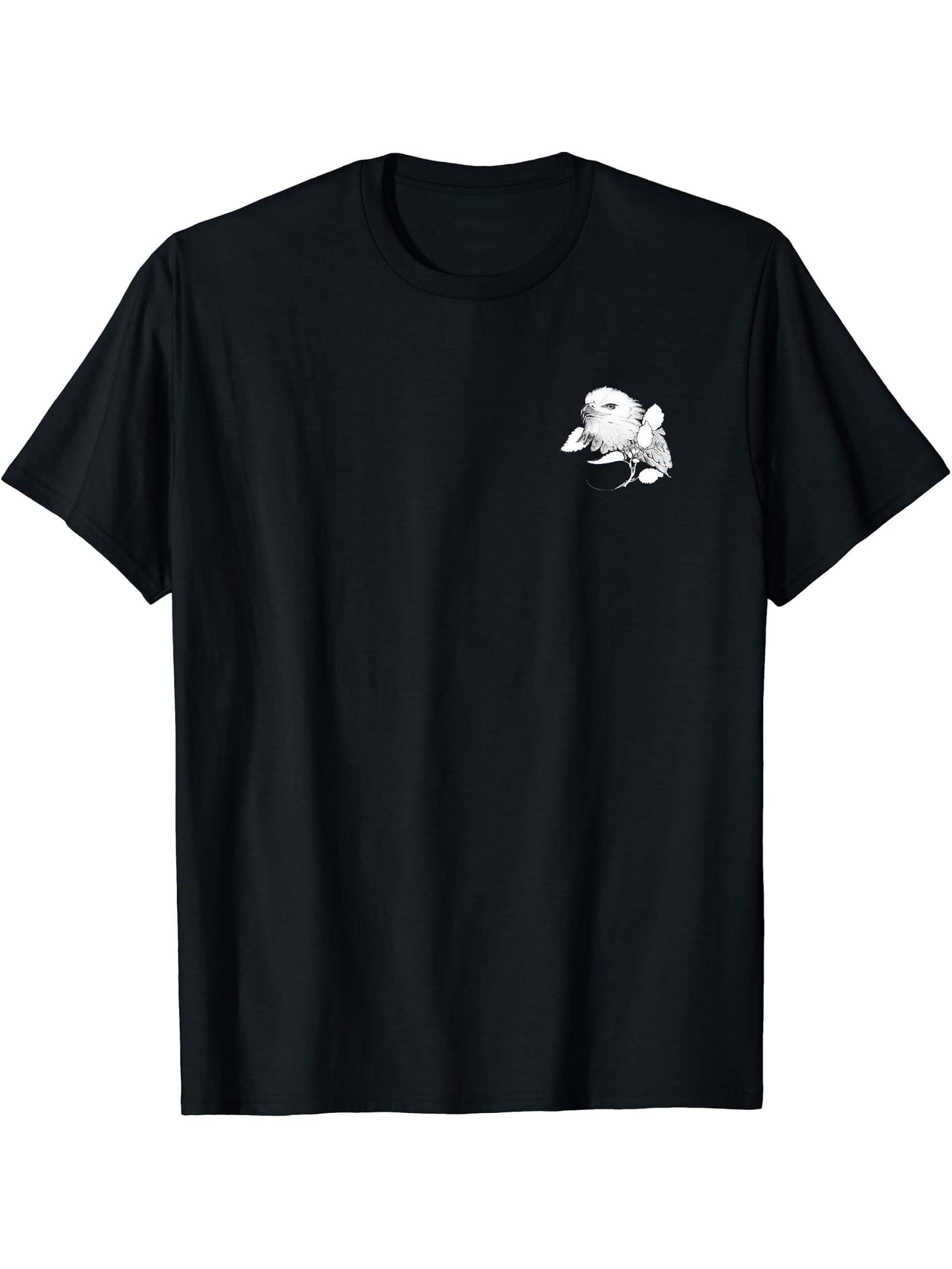 Eagle. Bald Eagle pocket-style tee shirt emblem. T-Shirt 180G 100% Cotton Printed Round Neck Short-Sleeve T-Shirt, Gifts for Men Dad Husband Grandpa, S-XXXL, Black