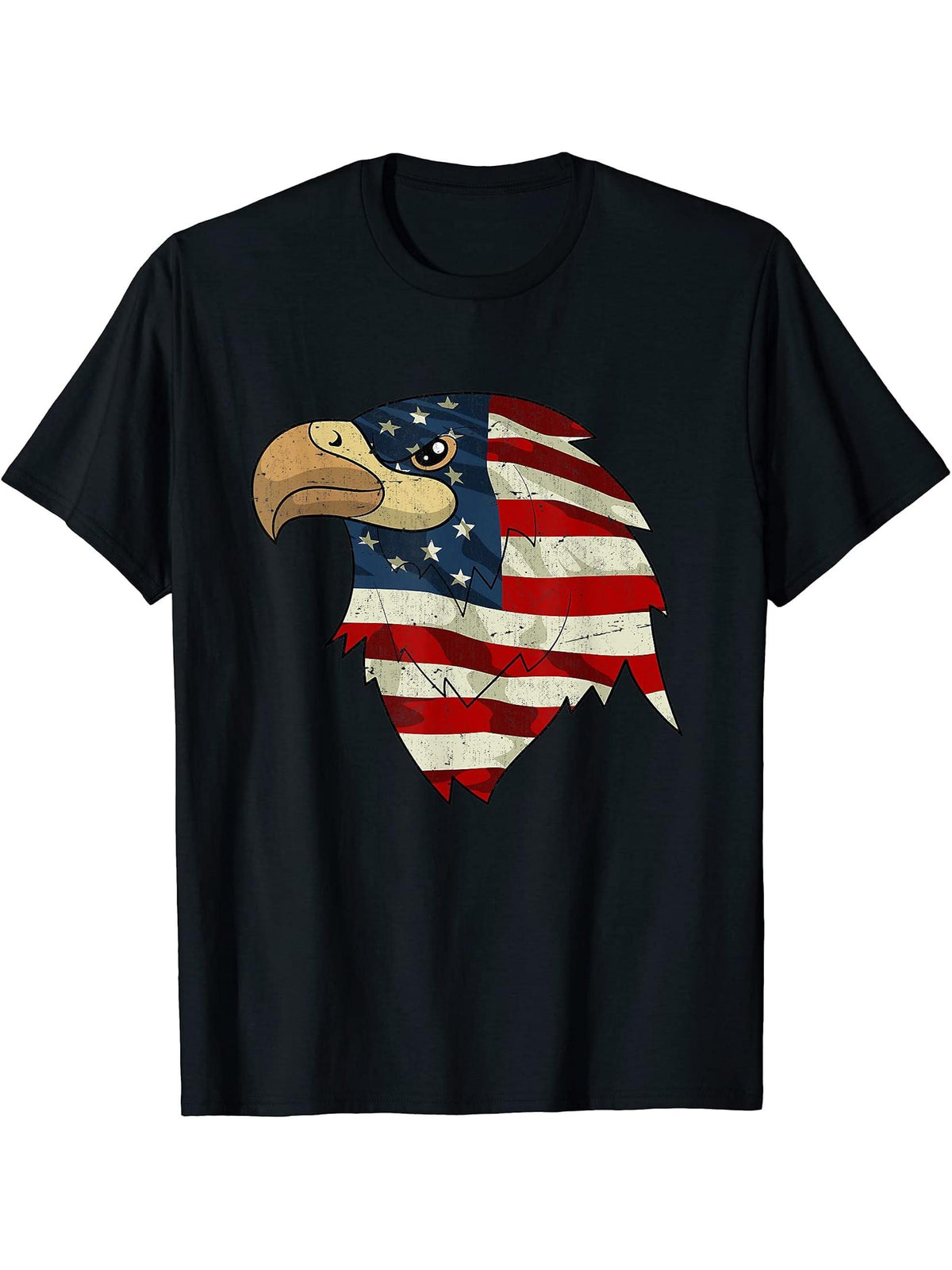 USA Flag Liberty Pride Freedom Patriot American Bald Eagle T-Shirt 180G 100% Cotton Printed Round Neck Short-Sleeve T-Shirt, Gifts for Men Dad Husband Grandpa, S-XXXL, Black