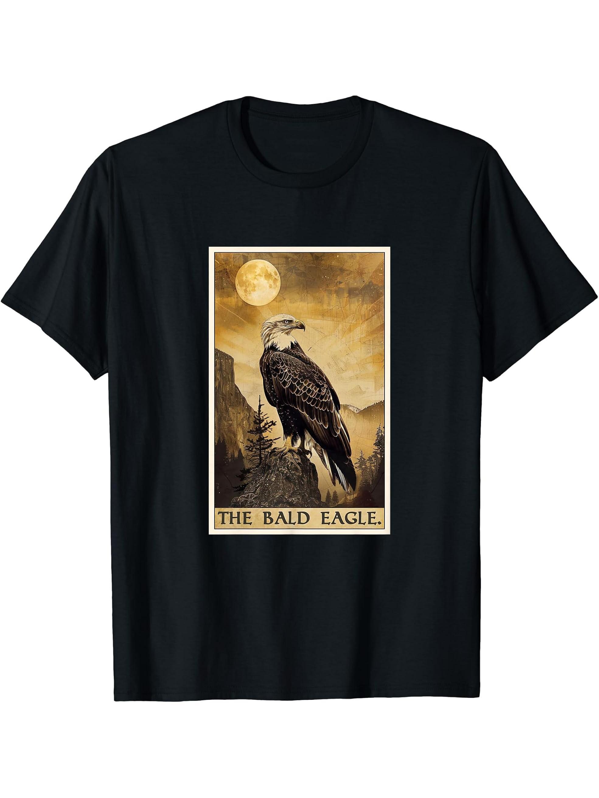 Bald Eagles Bald Eagle Tarot Card T-Shirt 180G 100% Cotton Printed Round Neck Short-Sleeve T-Shirt, Gifts for Men Dad Husband Grandpa, S-XXXL, Black
