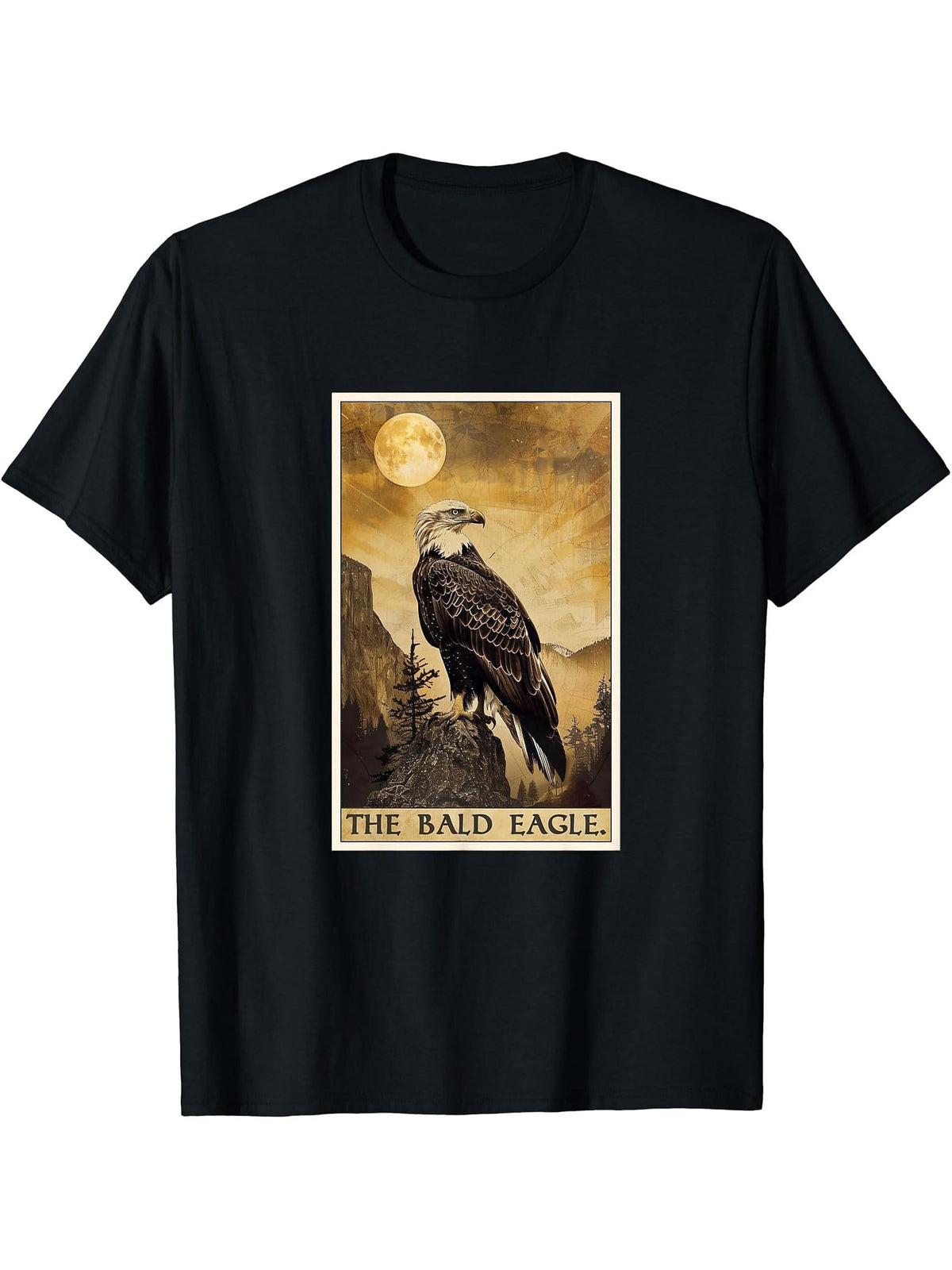 Bald Eagles Bald Eagle Tarot Card T-Shirt 180G 100% Cotton Printed Round Neck Short-Sleeve T-Shirt, Gifts for Men Dad Husband Grandpa, S-XXXL, Black