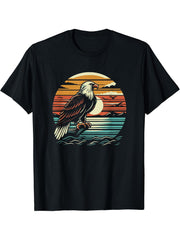 Retro Sunset Bald Eagle Graphic Art Design T-Shirt 180G 100% Cotton Printed Round Neck Short-Sleeve T-Shirt, Gifts for Men Dad Husband Grandpa, S-XXXL, Black