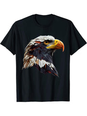 Bald Eagles Cool Polygon Design with a Bald Eagle T-Shirt 180G 100% Cotton Printed Round Neck Short-Sleeve T-Shirt, Gifts for Men Dad Husband Grandpa, S-XXXL, Black