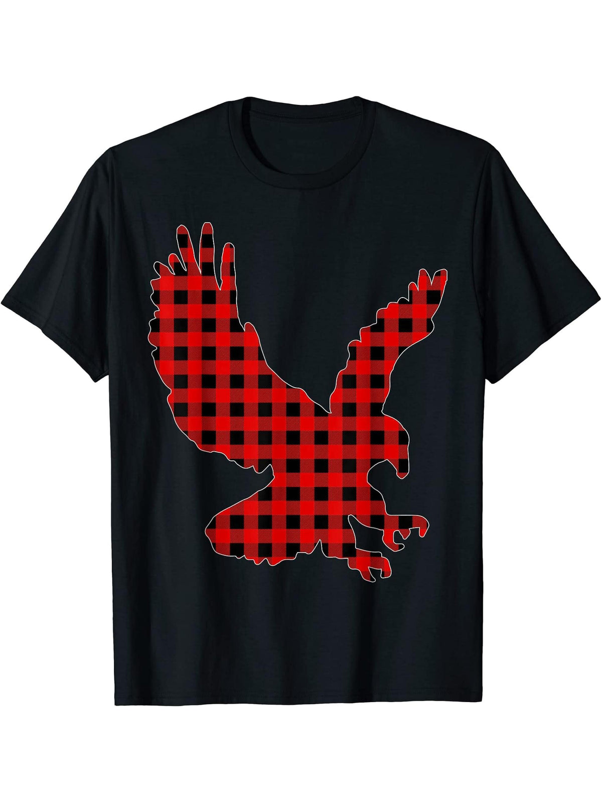 Matching Funny Buffalo Plaid Bald Eagle Christmas Pajama T-Shirt 180G 100% Cotton Printed Round Neck Short-Sleeve T-Shirt, Gifts for Men Dad Husband Grandpa, S-XXXL, Black