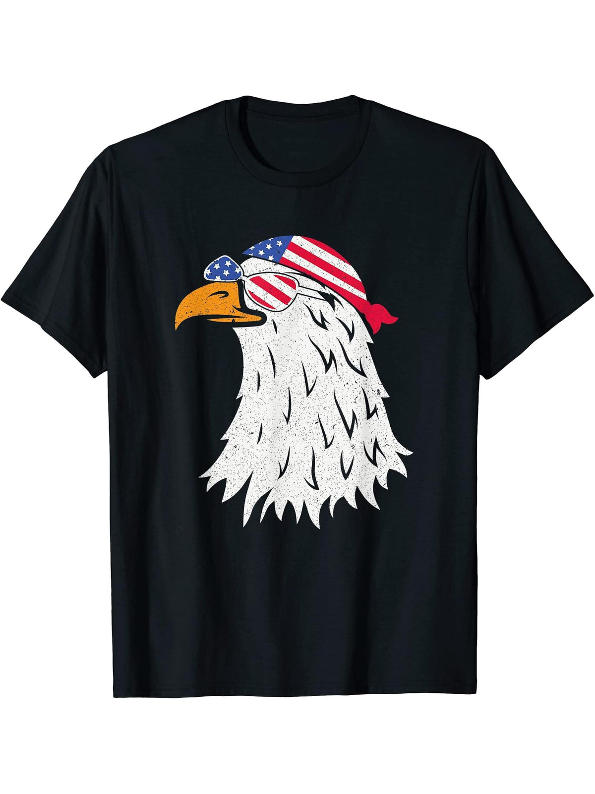 American Bald Eagle Mullet 4th of July Vintage T-Shirt 180G 100% Cotton Printed Round Neck Short-Sleeve T-Shirt, Gifts for Men Dad Husband Grandpa, S-XXXL, Black