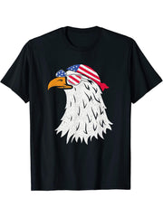 American Bald Eagle Mullet 4th of July Vintage T-Shirt 180G 100% Cotton Printed Round Neck Short-Sleeve T-Shirt, Gifts for Men Dad Husband Grandpa, S-XXXL, Black
