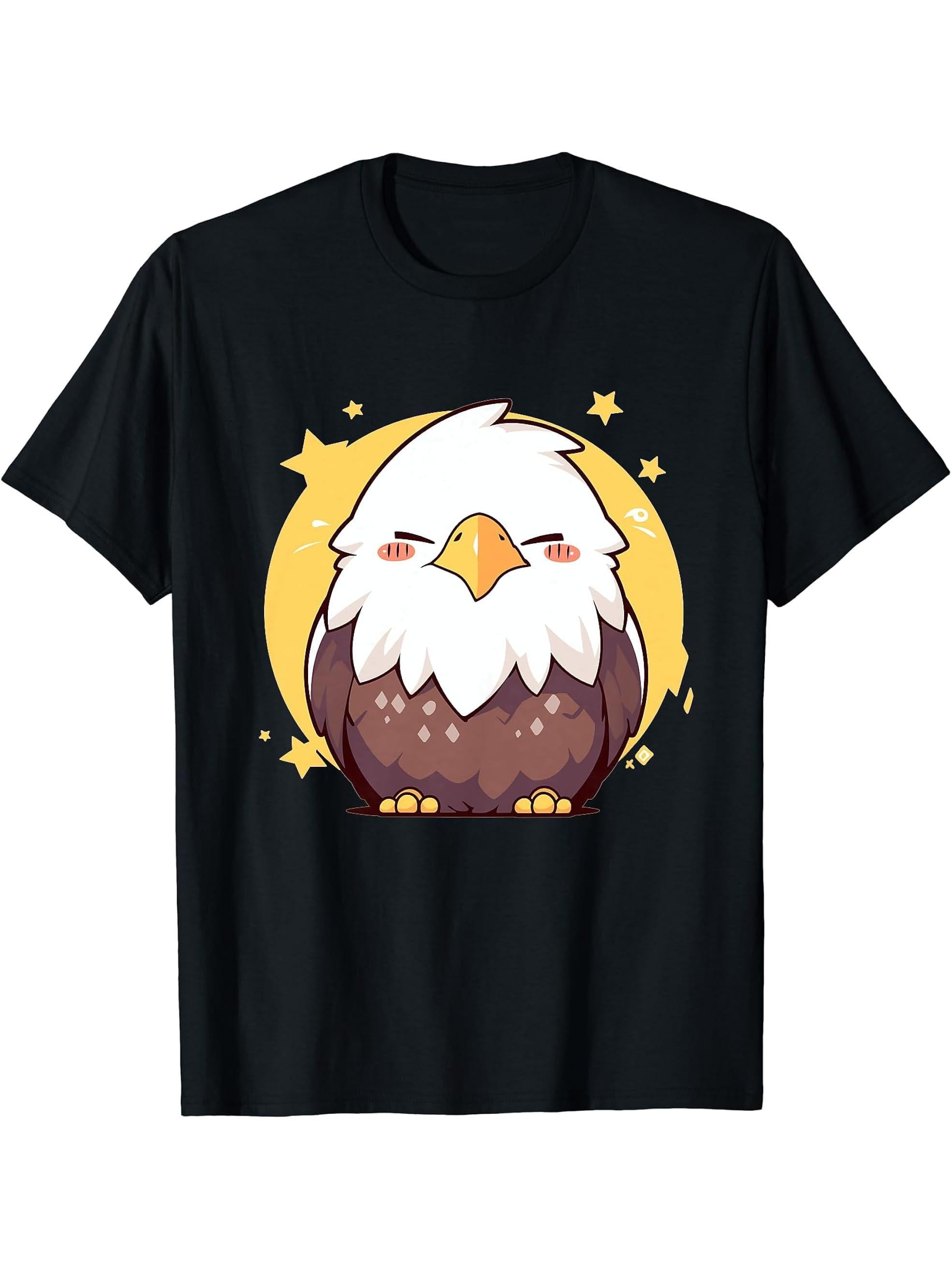 Bald Eagles Bald Eagle T-Shirt 180G 100% Cotton Printed Round Neck Short-Sleeve T-Shirt, Gifts for Men Dad Husband Grandpa, S-XXXL, Black