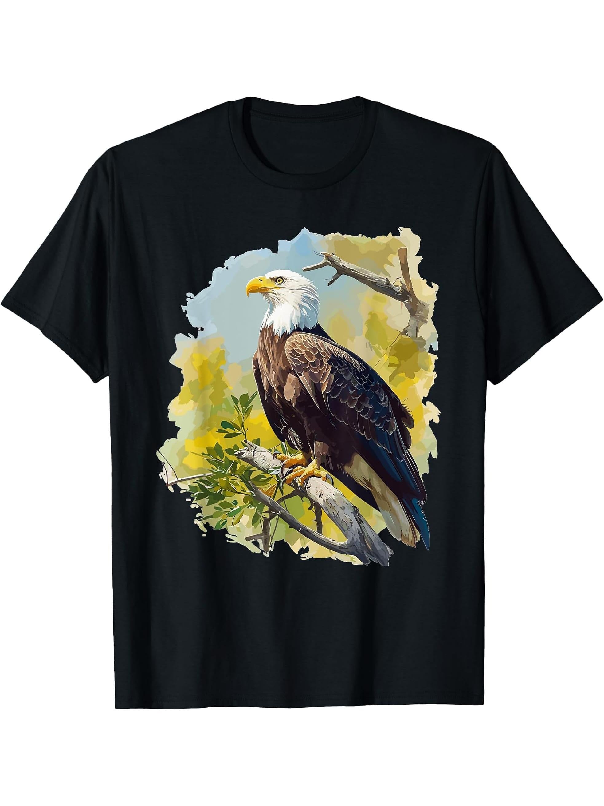 Bald Eagles Bald Eagle T-Shirt 180G 100% Cotton Printed Round Neck Short-Sleeve T-Shirt, Gifts for Men Dad Husband Grandpa, S-XXXL, Black