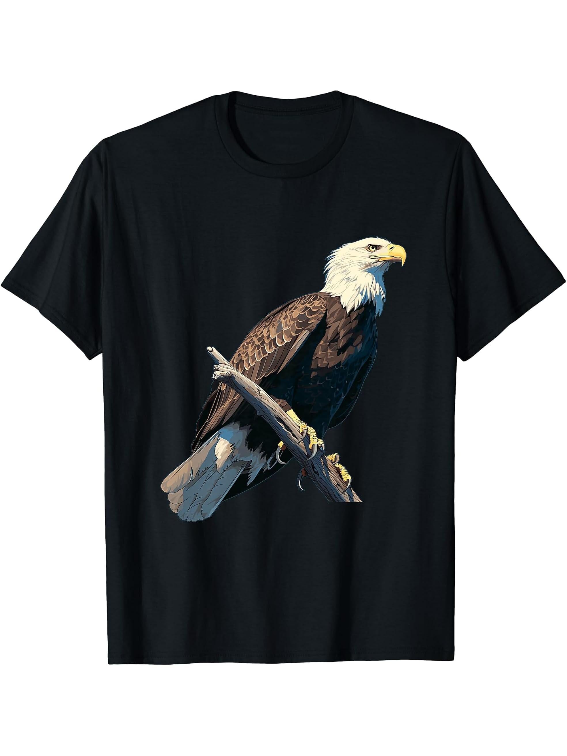 Bald Eagles Bald Eagle T-Shirt 180G 100% Cotton Printed Round Neck Short-Sleeve T-Shirt, Gifts for Men Dad Husband Grandpa, S-XXXL, Black