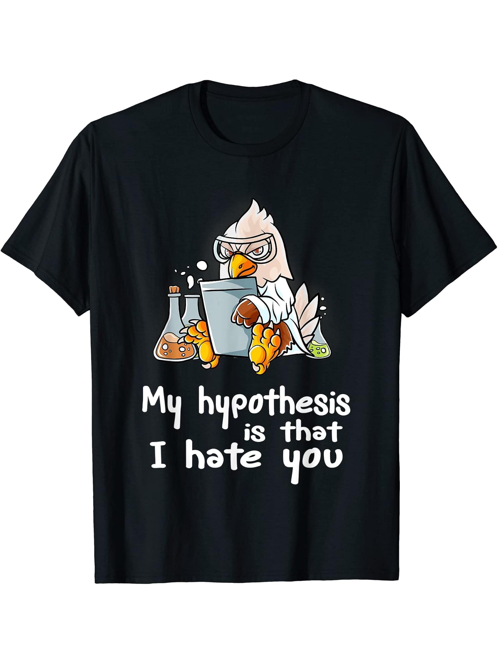 My Hypothesis Is That I Hate You Nerd American Bald Eagle T-Shirt 180G 100% Cotton Printed Round Neck Short-Sleeve T-Shirt, Gifts for Men Dad Husband Grandpa, S-XXXL, Black