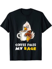 Coffee Fules My Rage In My Mug Caffeine American Bald Eagle T-Shirt 180G 100% Cotton Printed Round Neck Short-Sleeve T-Shirt, Gifts for Men Dad Husband Grandpa, S-XXXL, Black