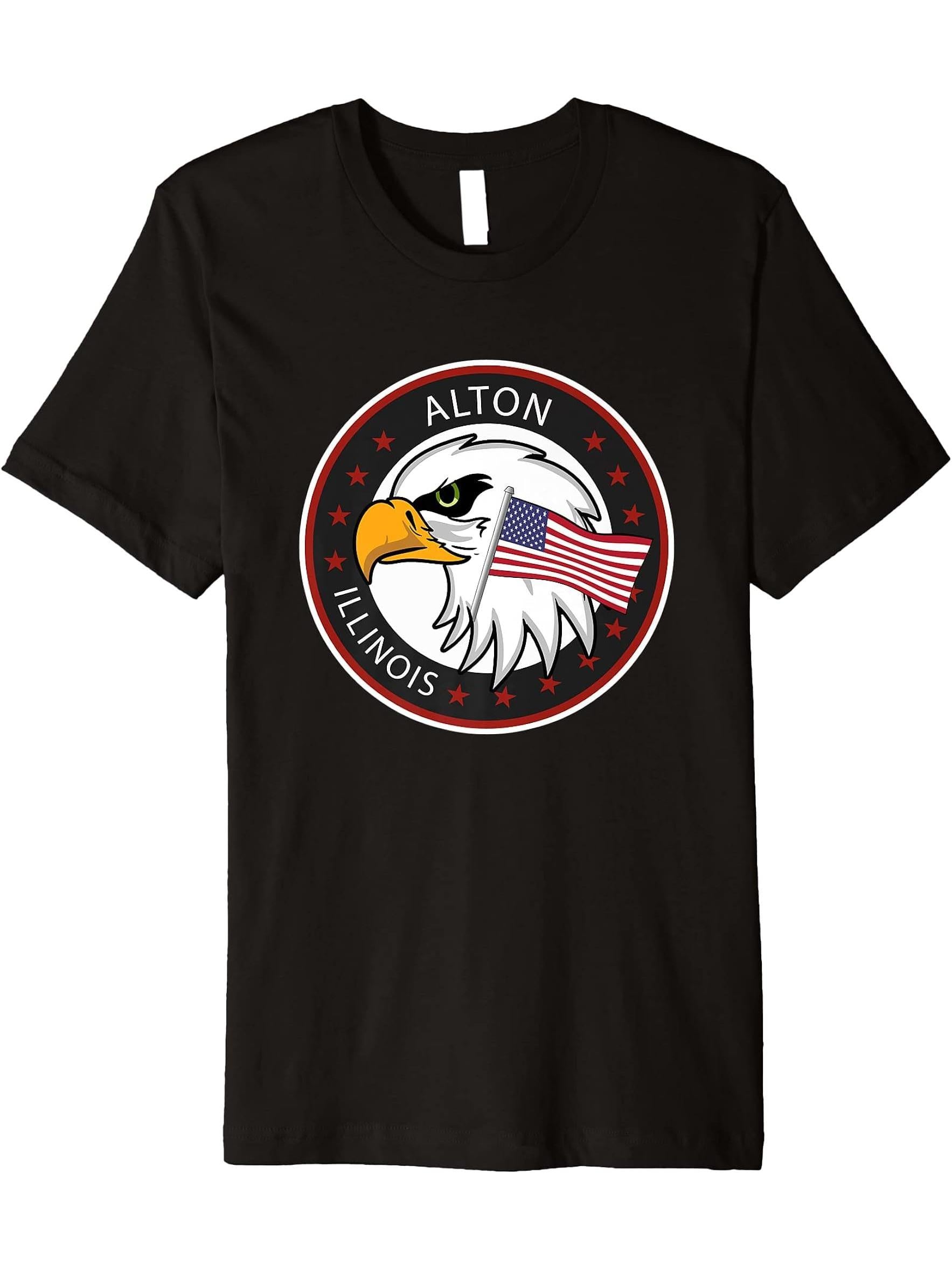 Alton Illinois IL Premium T-Shirt 180G 100% Cotton Printed Round Neck Short-Sleeve T-Shirt, Gifts for Men Dad Husband Grandpa, S-XXXL, Black