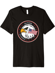 Alton Illinois IL Premium T-Shirt 180G 100% Cotton Printed Round Neck Short-Sleeve T-Shirt, Gifts for Men Dad Husband Grandpa, S-XXXL, Black