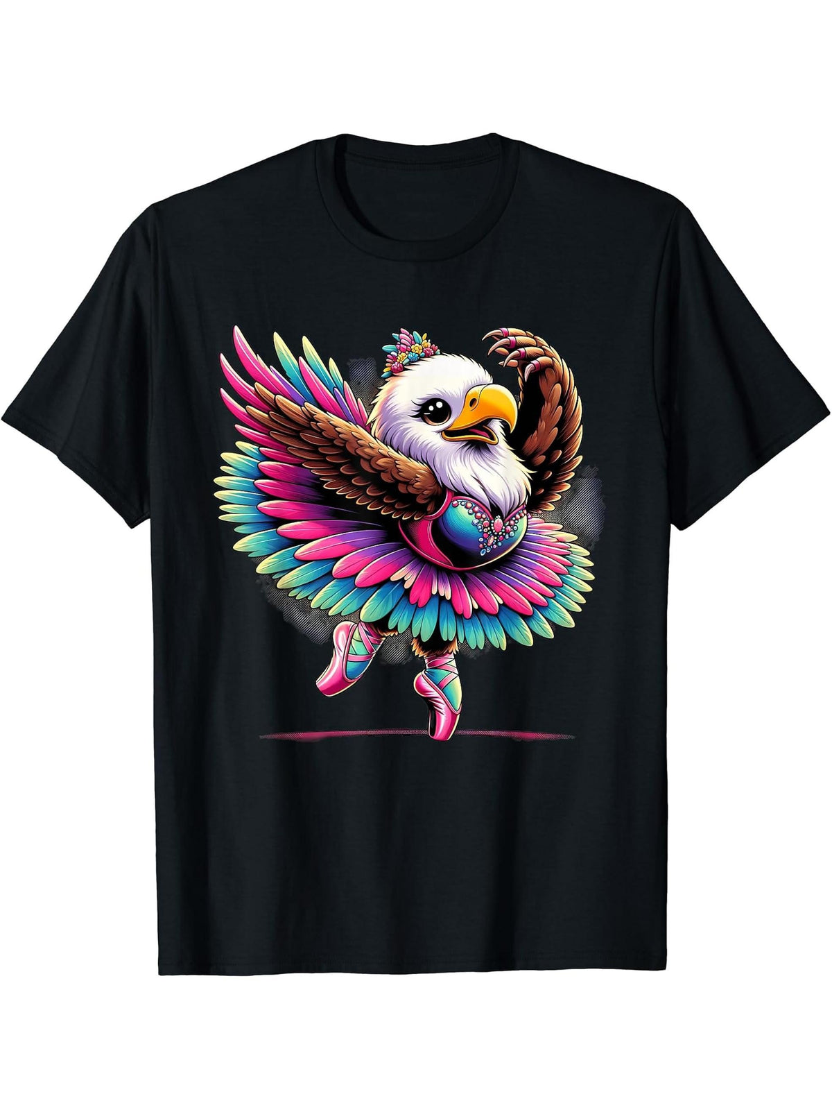 Ballerina Bald Eagle Dancing T-Shirt 180G 100% Cotton Printed Round Neck Short-Sleeve T-Shirt, Gifts for Men Dad Husband Grandpa, S-XXXL, Black